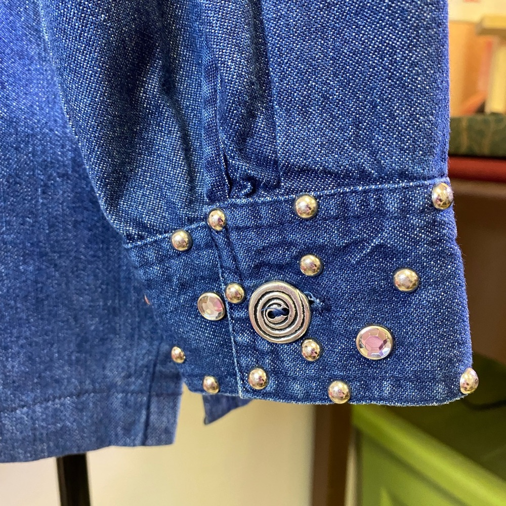 Marshall Rousso Vintage Button Down Denim Shacket Rhinestone Studded SMALL - Picture 4 of 15